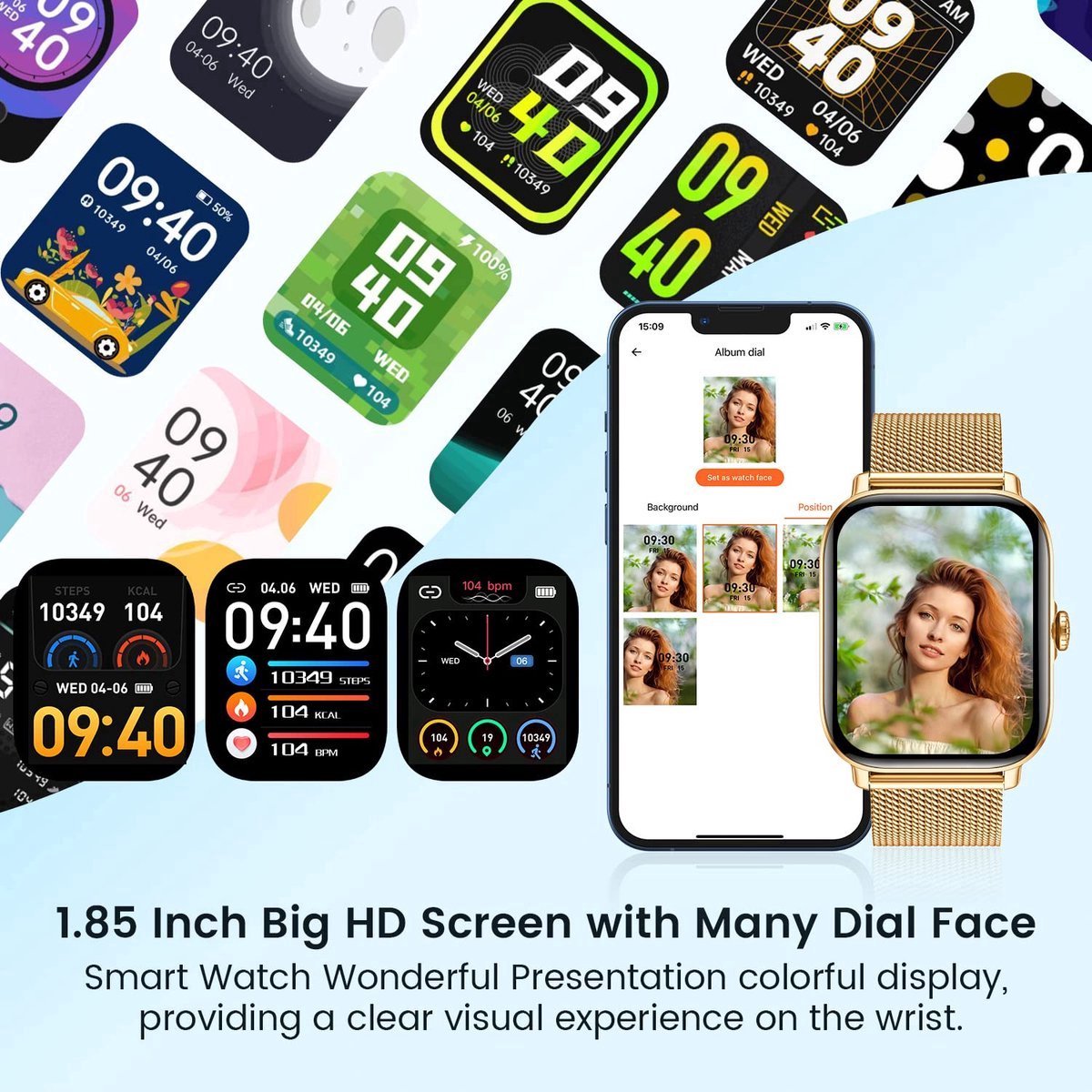 Afbeelding 2 van Smartwatches Fitnesshorloge Goud IP67 Waterdicht met