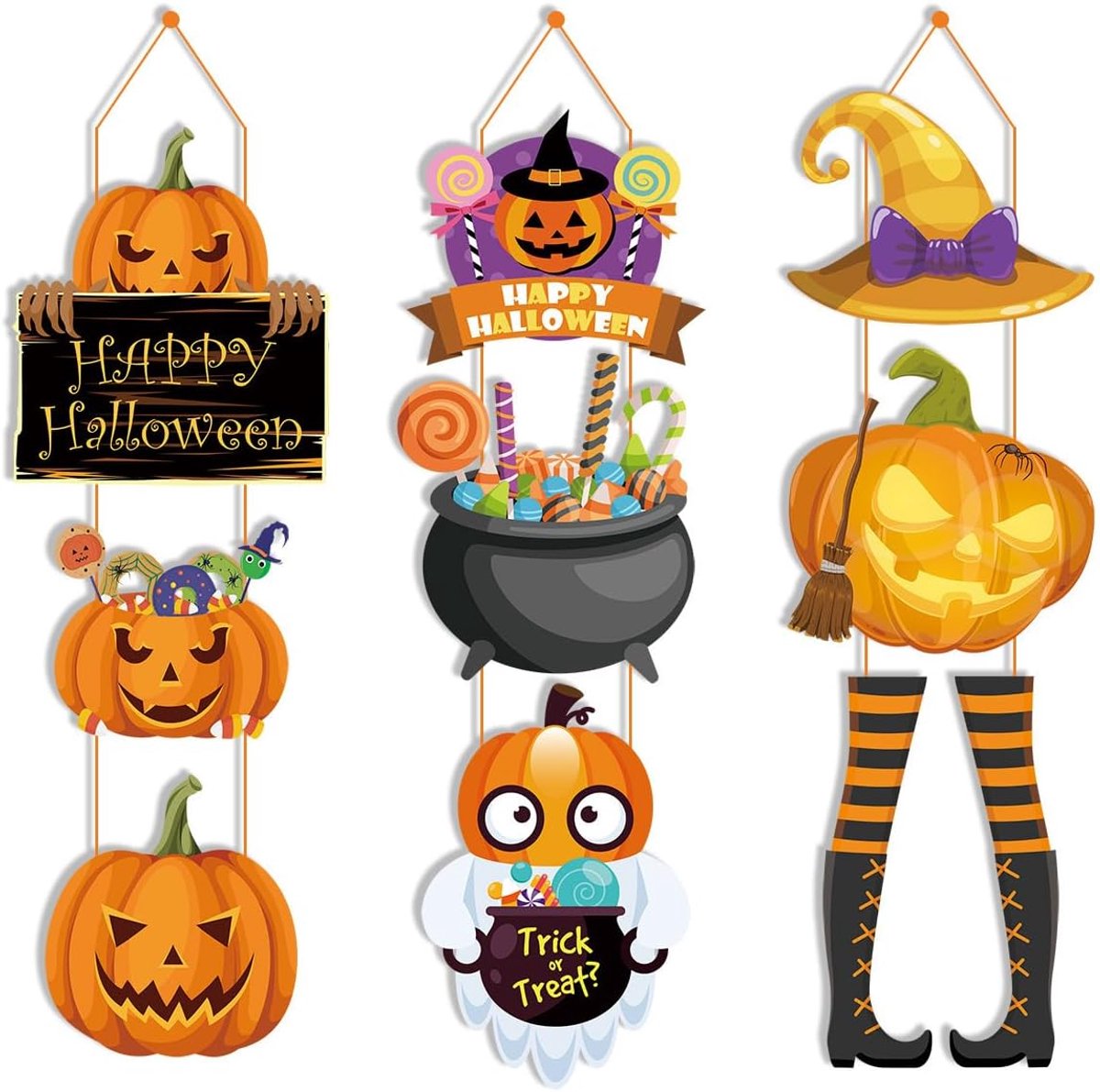 Halloween deurdecoraties - Halloween pompoen ontwerp veranda bord - pompoen bord - deurbord - Halloween voordeur hangend bord - perfect voor Halloween vakantiedecoraties - 3-pack