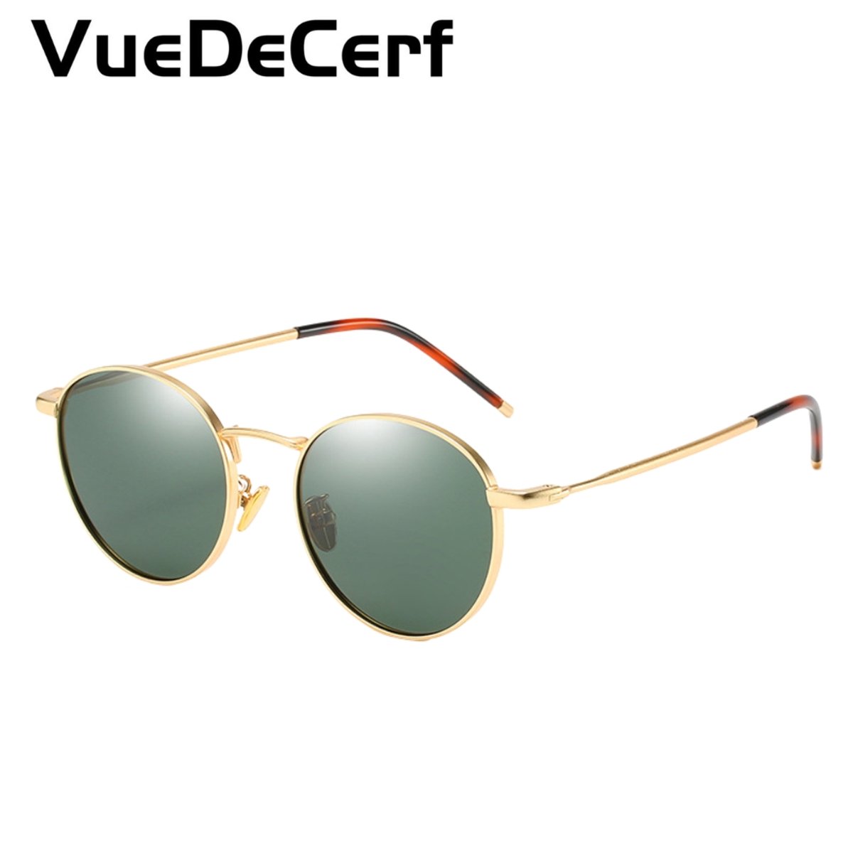 VueDeCerf Ronde Zonnebril – Retro zonnebrillen – UV380 - Gepolariseerde zonnebrillen - Metalen zonnebril - Goudomrande monturen - Groene zonnebrillen