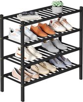 Smiry Schoenenrek - 4 Lagen - Bamboe Schoenenrek - Bamboe Schoenenkast -Voor 15 paar schoenen- 68x28x66cm - Bamboe - Zwart