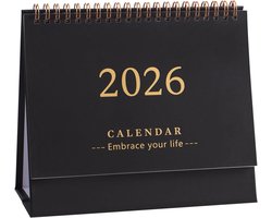 Bureaukalender 2025-2026 - Staande klapkalender - van juli 2025 tot december 2026 - 18-maandenkalender met metalen ringband met dubbele spiraalbinding - voor thuis kantoor en school - 19 x 16 cm - 1 stuk(zwart)