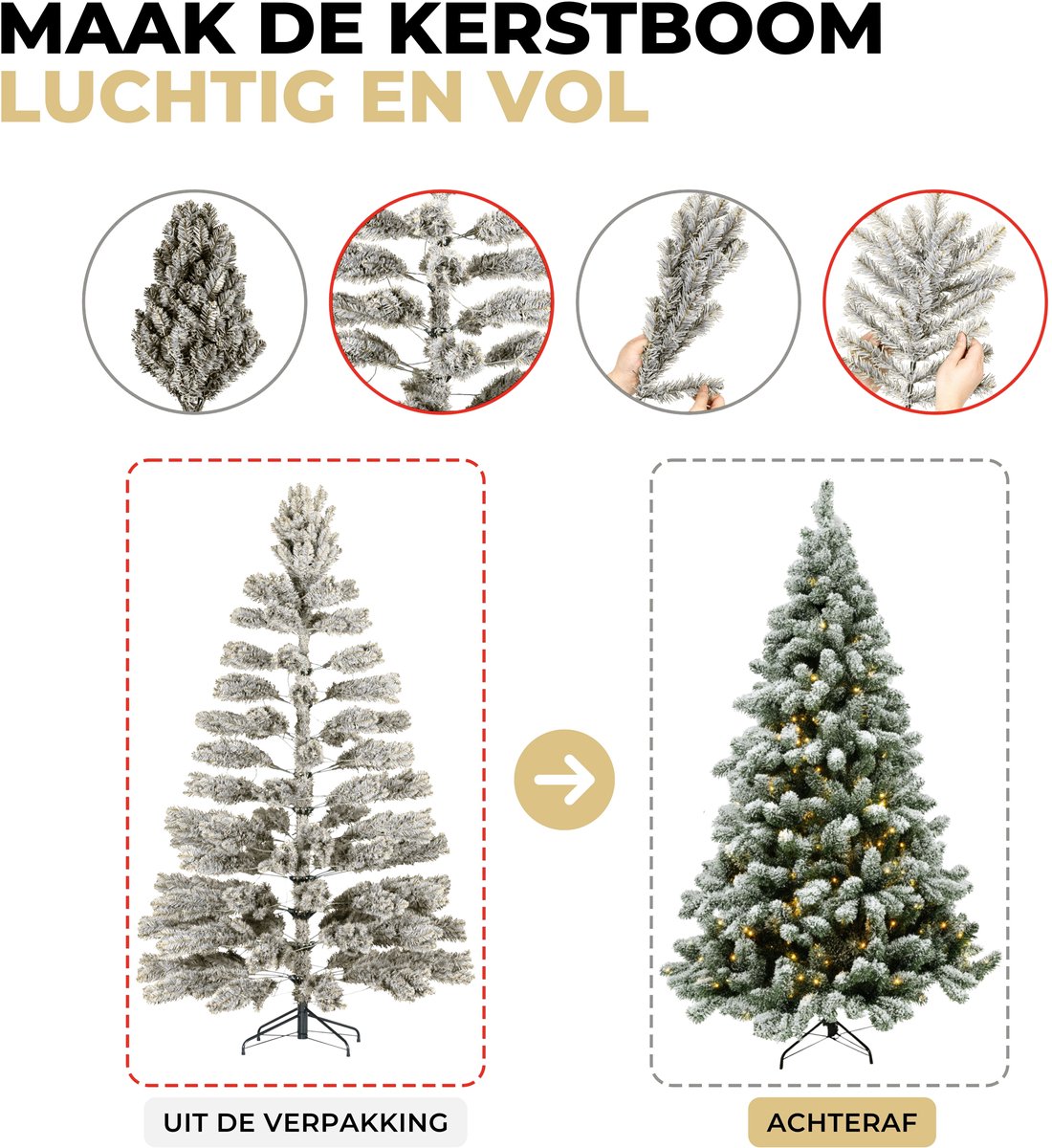Ozocozy Kunstkerstboom - Kerstboom - 150 cm - Kunstkerstboom met LED-verlichting - Kerstboom met verlichting - 240 LED lampjes - 580 Takken - Met sneeuw - Frosted - Kerst - Inclusief opbergtas – foto 2