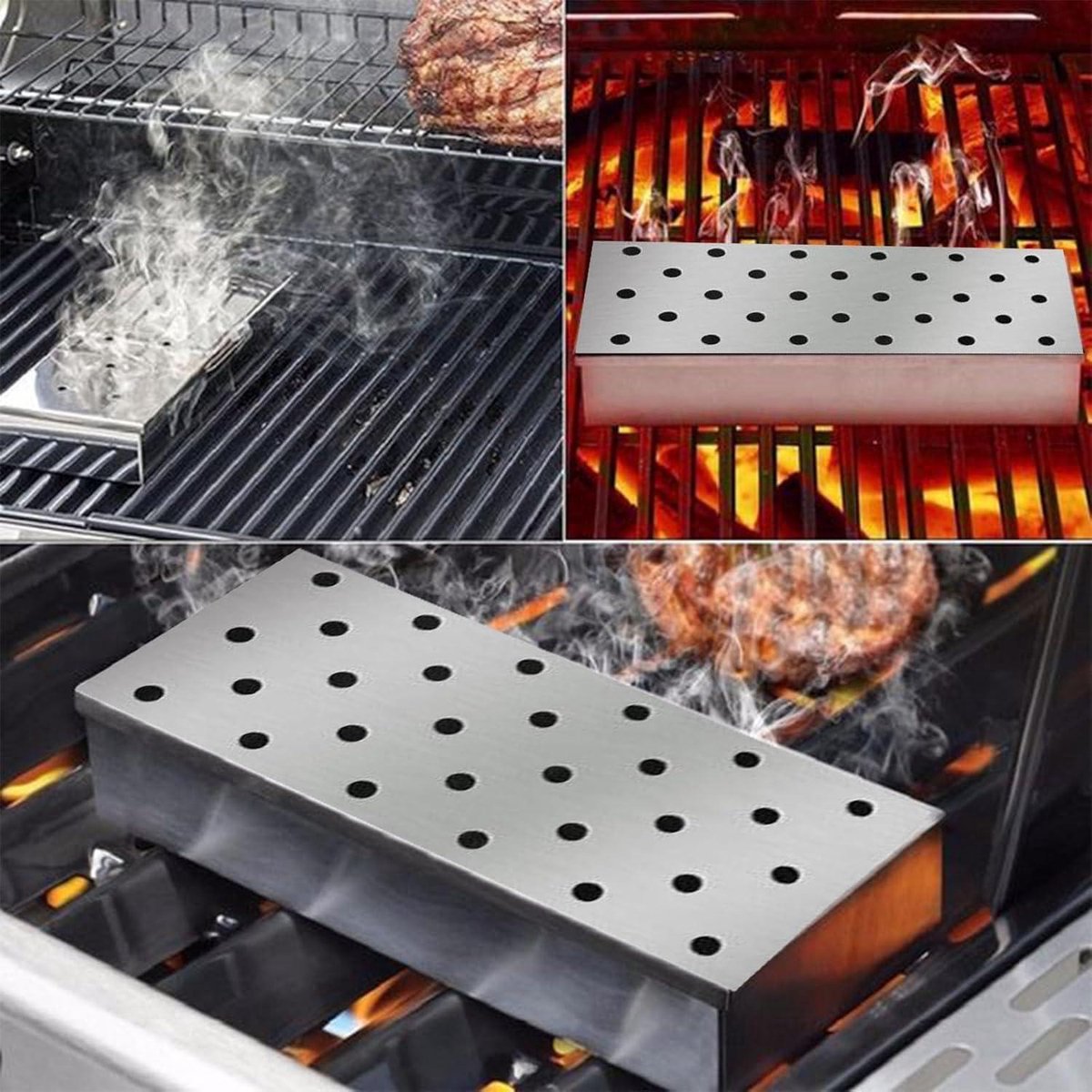 KitchenCraft Roestvrij stalen BBQ rookgrillkast met deksel, 22,5 x 9 x 4 cm