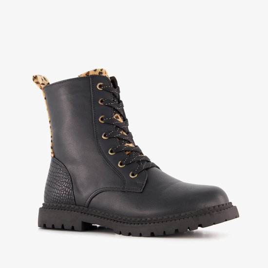 Bottes à lacets pour fille Blue Box avec détails léopard en noir - Taille 30