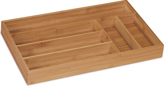 Doodadeals® - Bestekbak Bamboe – Besteklade - 6 Vakken – 27,5 x 46 x 5 cm – Lichtbruin
