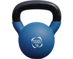 16kg kettlebell blauw met platte basis en ergonomische handgreep