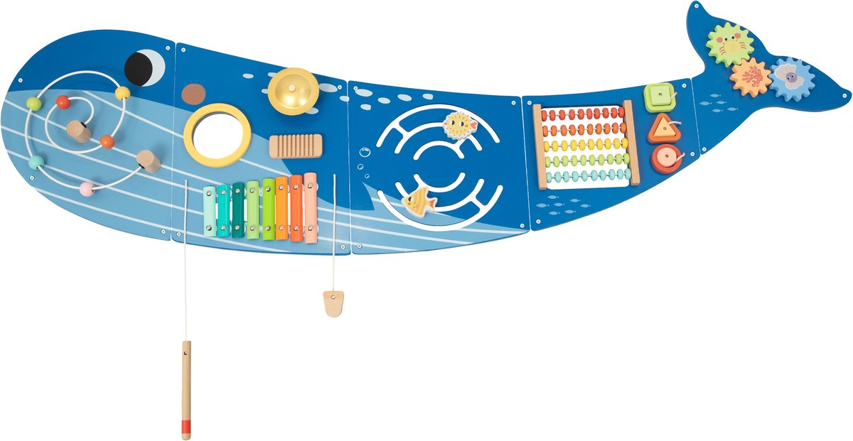 Tooky Toy Houten Activiteitenpaneel Walvis – Houten Educatief Speelbord voor Kinderen – Met Xylofoon, Doolhof, Telraam & Meer – Motoriek Speelgoed – Busy Board