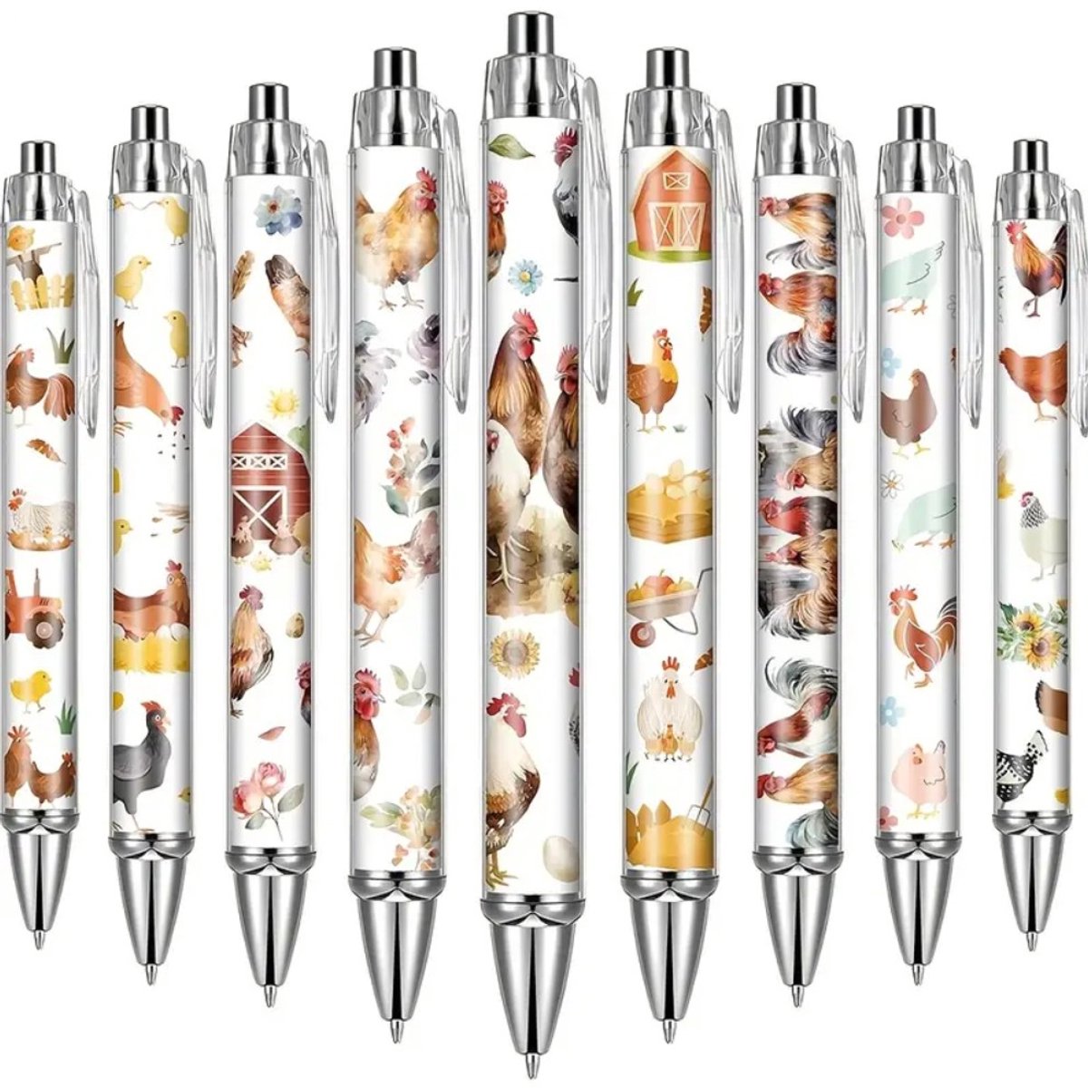 Set van 8 Balpennen met Kippenmotief