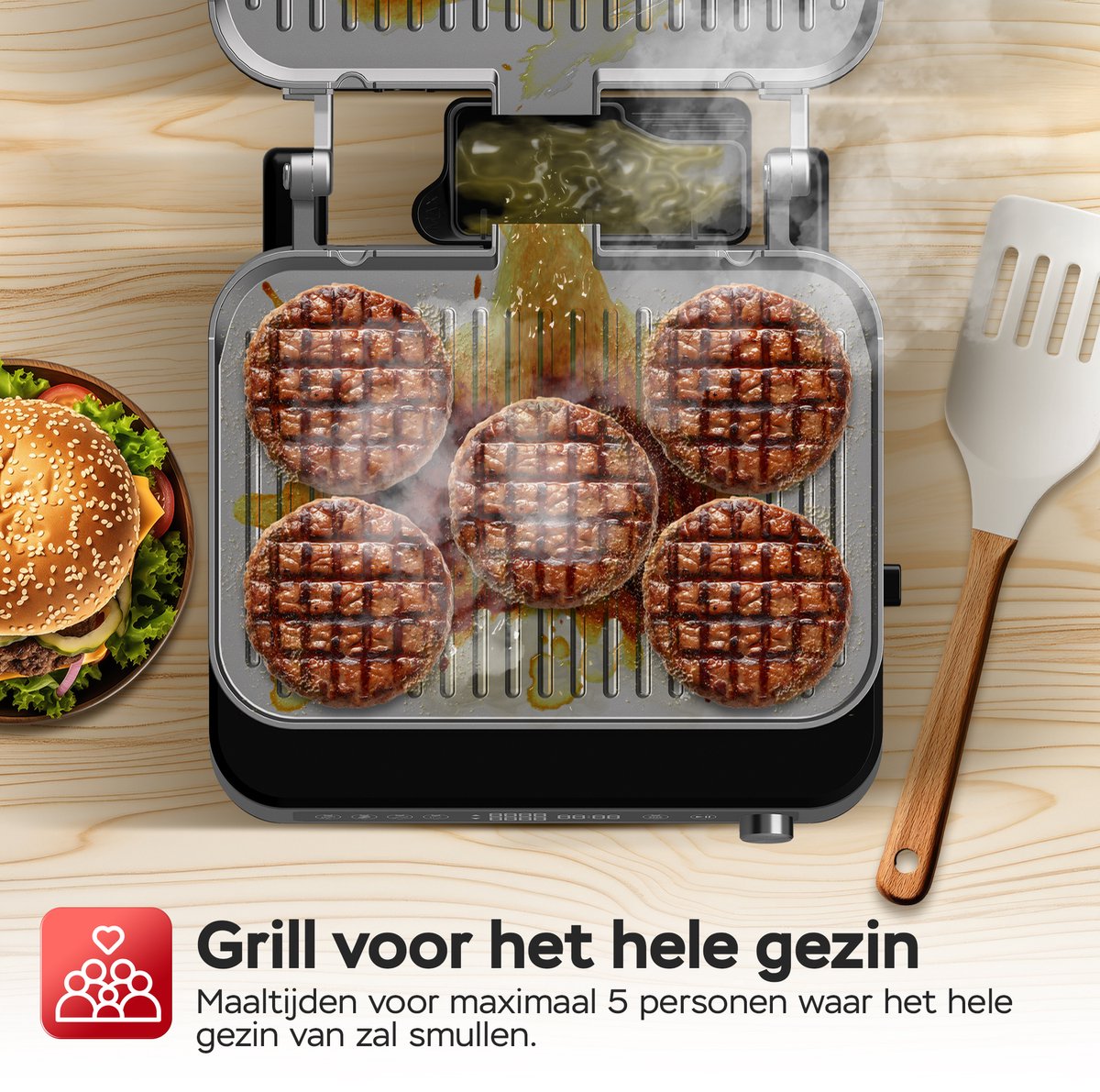 Turbotronic CG1W Contactgrill contactgrill met uitneembare platen - BPA Vrij - Panini Grill - 180º Uitklapbaar - Tosti apparaat Zwart - Wafelijzer thumbnail 4