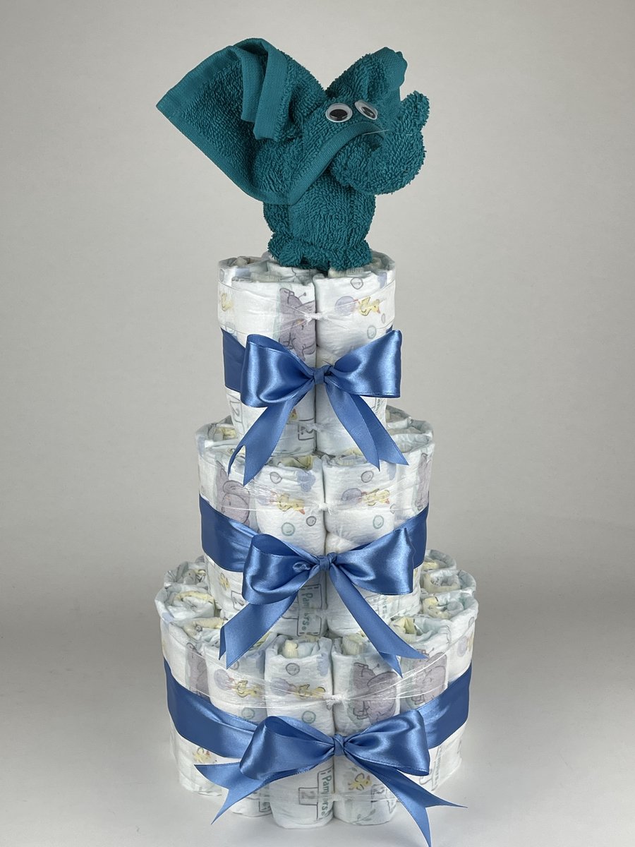 Chouette-Chouette | Luiertaart Jongen | Kraamcadeau | Geboorte Jongen | Babyshower | Olifant Lake groen - diep Blauw