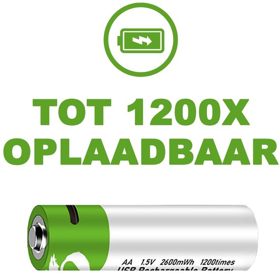 Oplaadbare batterijen AA bliksemsnel opladen met USB-kabel