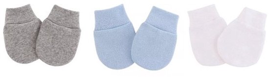 3 paar - Newborn Baby Krabwantjes blauw - Anti krabwantjes - wantjes