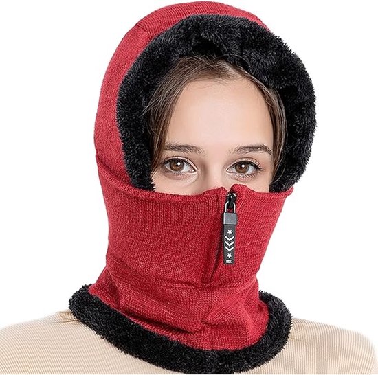 Bonnet 3 En 1 Avec Écharpe Et Masque Femme - Ensemble Chaud Coupe-Vent Acrylique Hiver