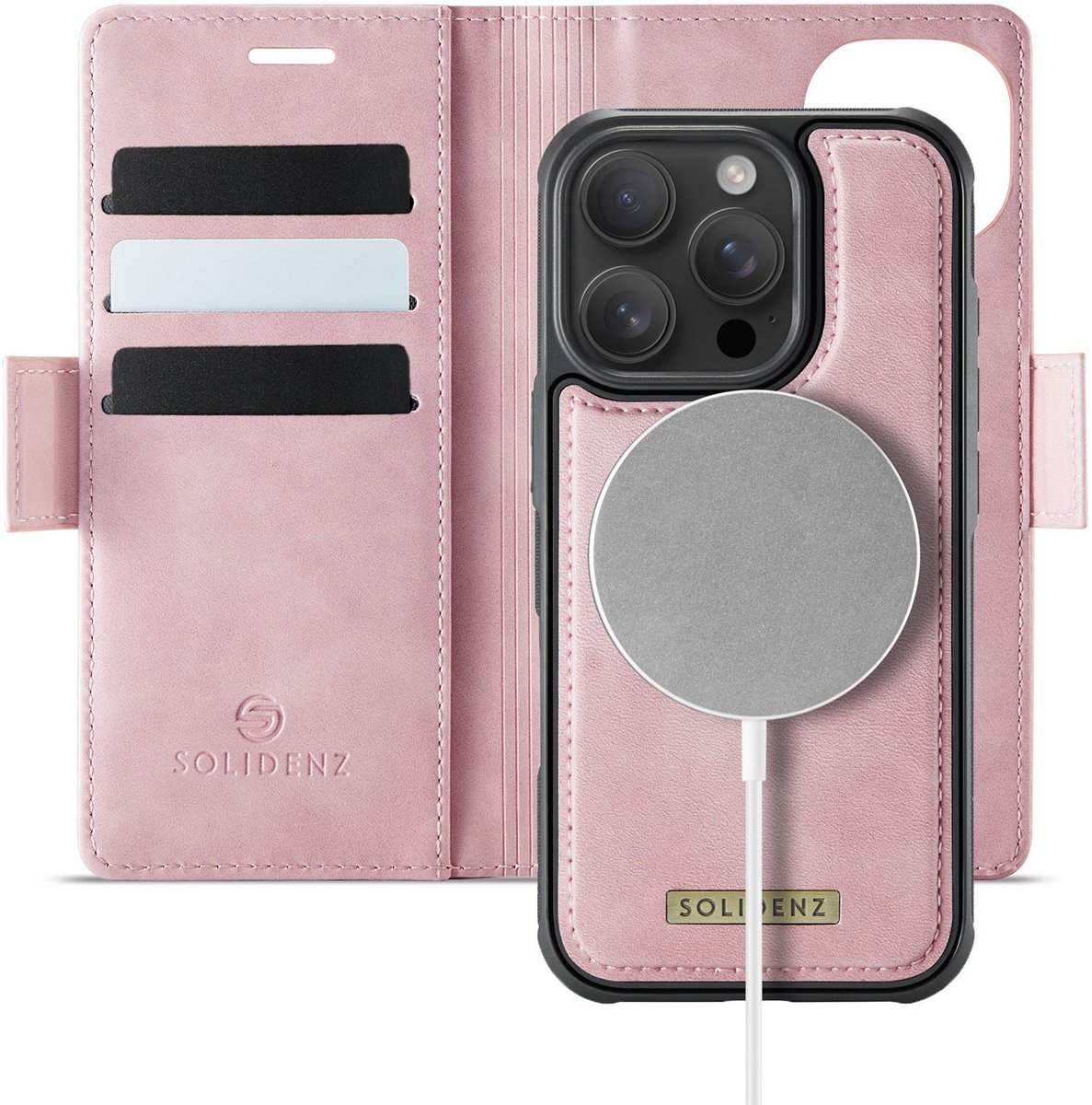 Solidenz Luxe 2-in-1 Wallet Hoesje geschikt voor iPhone 16 Pro - Geschikt voor MagSafe Hoes - Afneembare Case - Roze