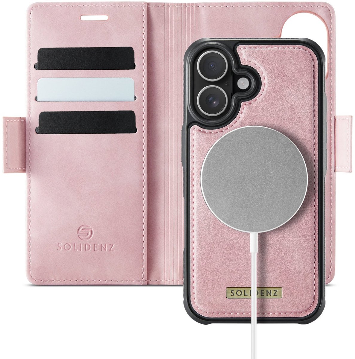 Solidenz Luxe 2-in-1 Wallet Hoesje geschikt voor iPhone 16 Plus - Geschikt voor MagSafe Hoes - Afneembare Case - Roze
