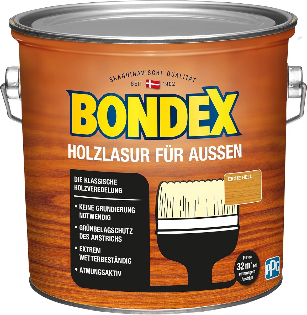Bondex Houtbeits voor Buiten Licht Eiken 2,50l, voor 32,5 m², Beits voor alle houtsoorten, Volledig transparant, benadrukt de nerf, geen primer nodig