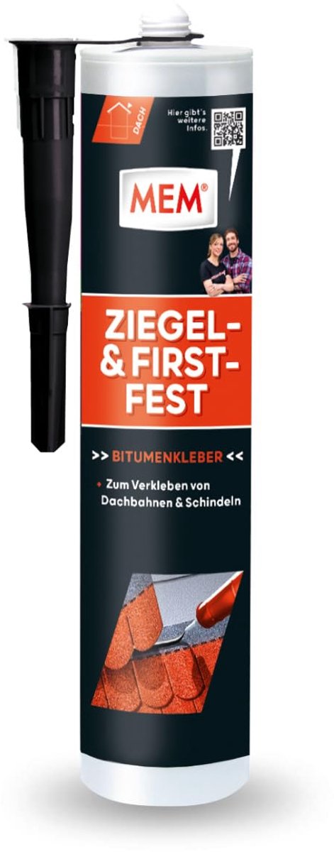 MEM Dakpan- en noklijm, oplosmiddelvrije bitumen koudlijm, bijzonder hoge kleefkracht, voor dakspanen en bitumen dakbanen, donkerbruin, 445 g