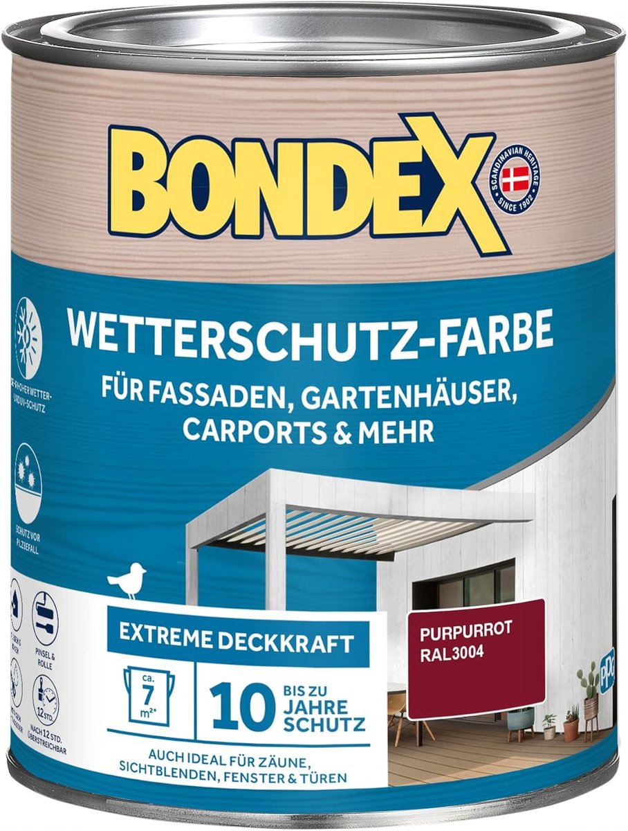 Bondex Weerbestendige Verf Paarsrood (RAL 3004) 0,75 L voor 7 m² | Extreem dekkend | Uitstekende weersbestendigheid | Zijdeglans | Weerbestendige verf | Houtverf