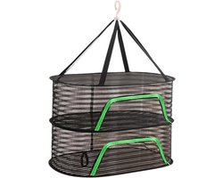 Fruit droogrek van gaas - Opvouwbaar ophangnet voor groenten en vlees - Draagbare lichtgewicht houder - ruimtebesparende organizer voor buiten - duurzaam multifunctioneel accessoire - Dubbele laag - 1 stuk(zwart)