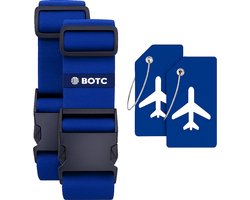 BOTC Kofferriem met Kofferlabel - 4-Delig - 2 Kofferband en 2 Bagagelabel - bagageriemen - Bagageband - Verstelbaar - Blauw