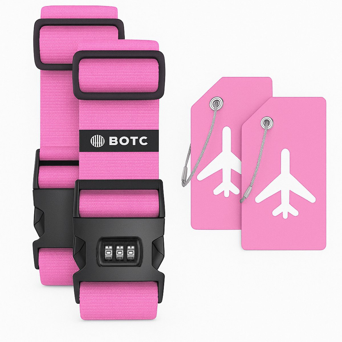 Bol.com BOTC Kofferriem met Cijfer Slot - 4 stuks - 2 Kofferriem met cijferslot + 2 bagagelabels - 200 cm * 5 cm - Bagage Riem -... aanbieding
