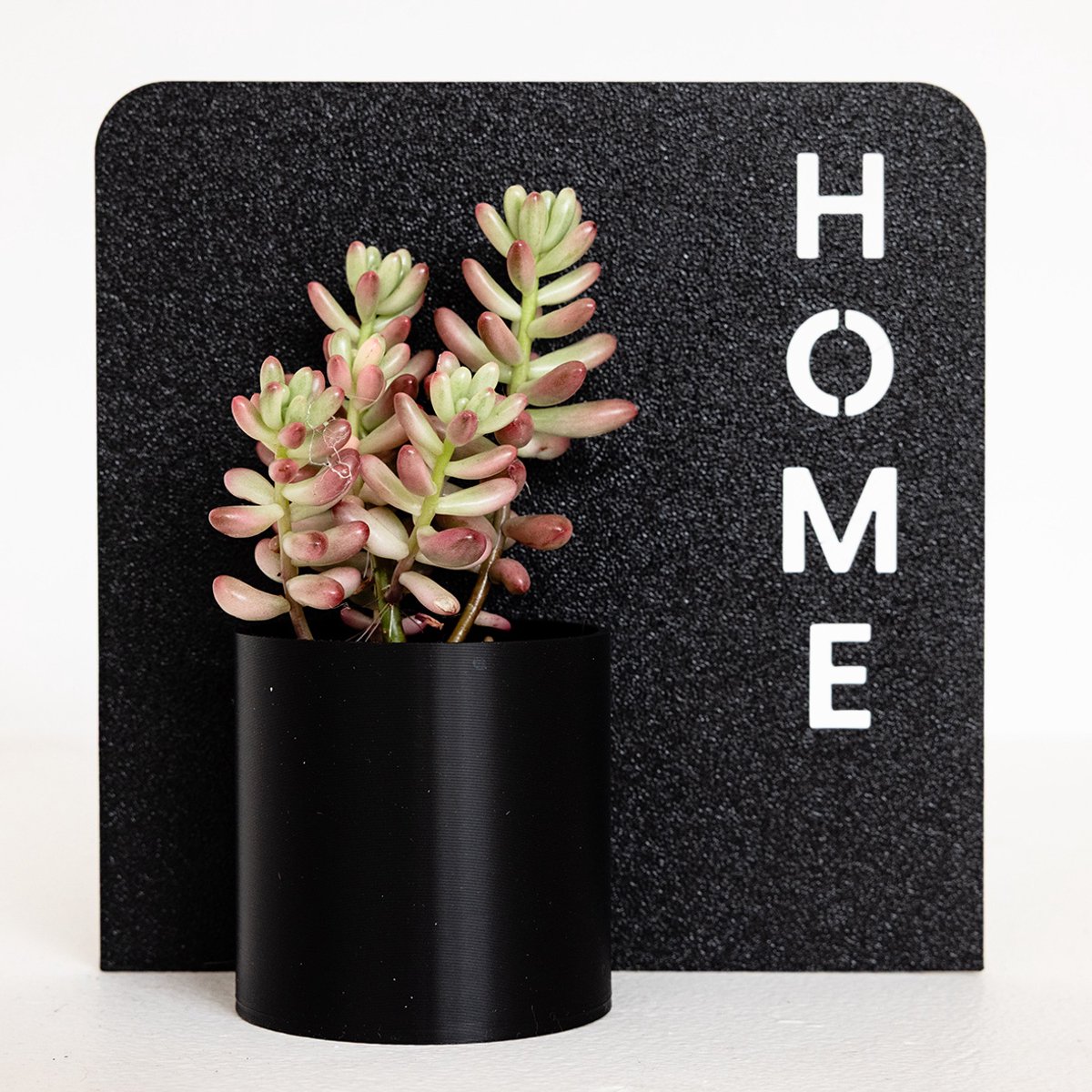 Mini Bloempotje met Tekstplaatje (12×12 cm) – HOME – Duurzaam Cadeau voor Airplantjes, Vetplantjes & Cactussen - 3D-geprint