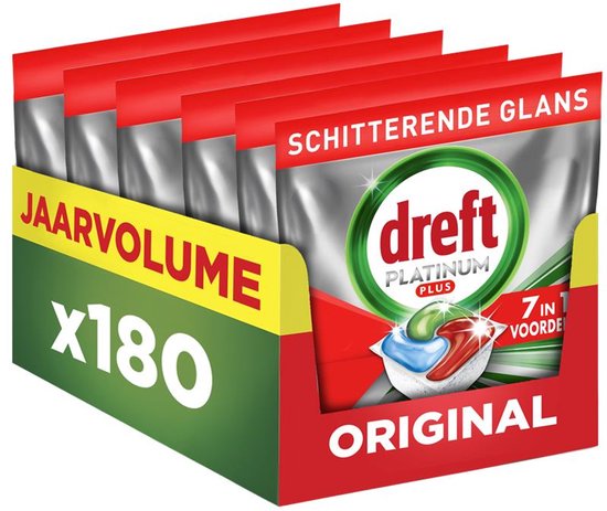 Dreft Platinum Plus All In One Vaatwastabletten - Anti-dofheidstechnologie - 180 Capsules - Jaarvolume