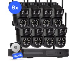Teceye Dual Beveiligingscamera Buiten met Recorder - Draadloze Buitencamera - 8 Camera - 500GB Opslag