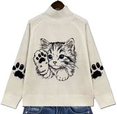 Khaki trui - kat - poes - hoge hals - lange mouwen - maat XL