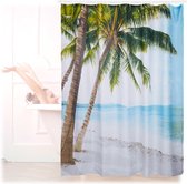 rideau de douche plage relaxdays - rideau de salle de bain 180 x 180 cm - anti-moisissure - plage