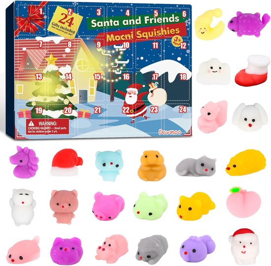 Calendrier De L'Avent 2025 Mochi Squishy - 24 Surprises Anti-stress, Décoration Noël Rouge