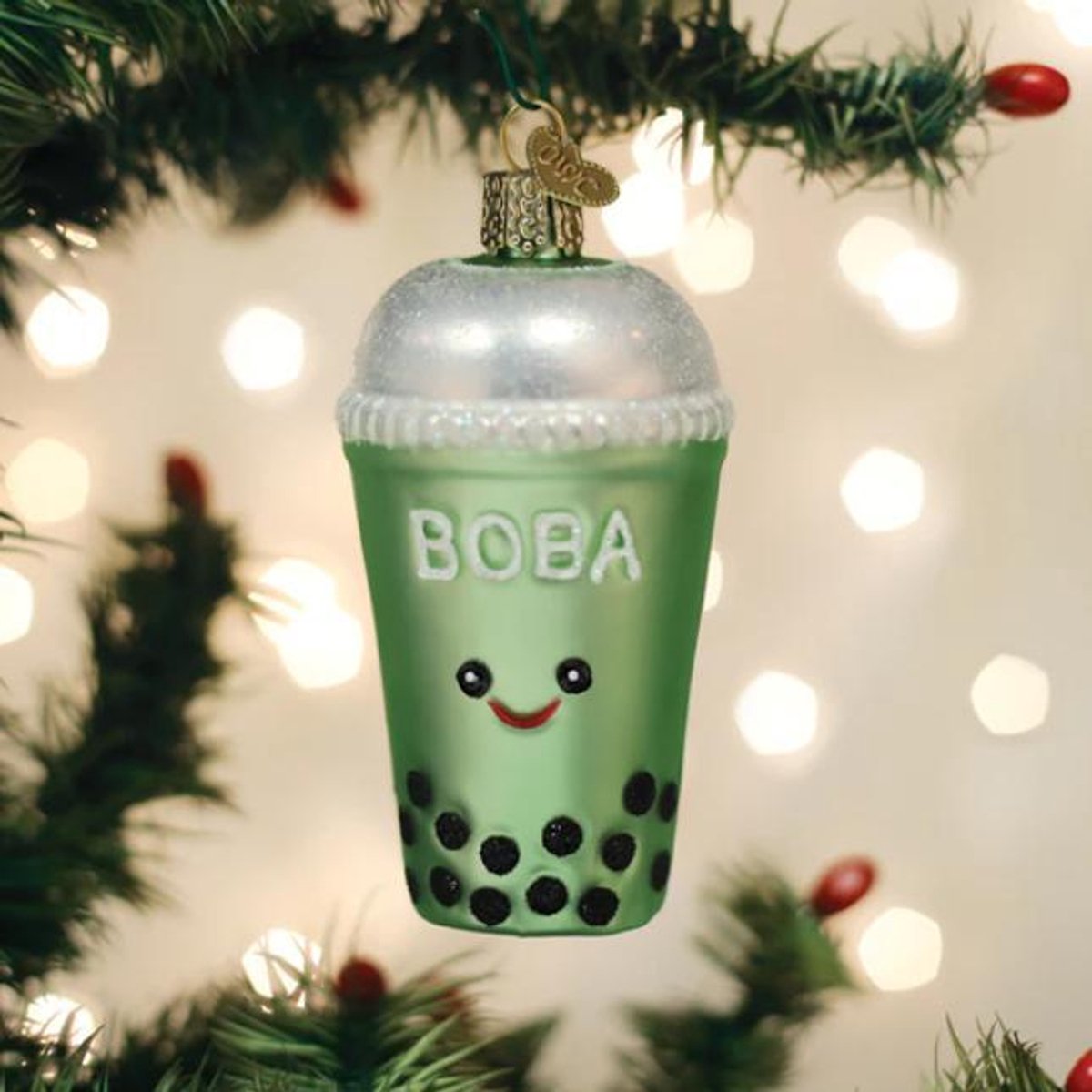 Kerstbal Boba Thee – Handgemaakt glazen ornament van Old World Christmas – 9,5 cm