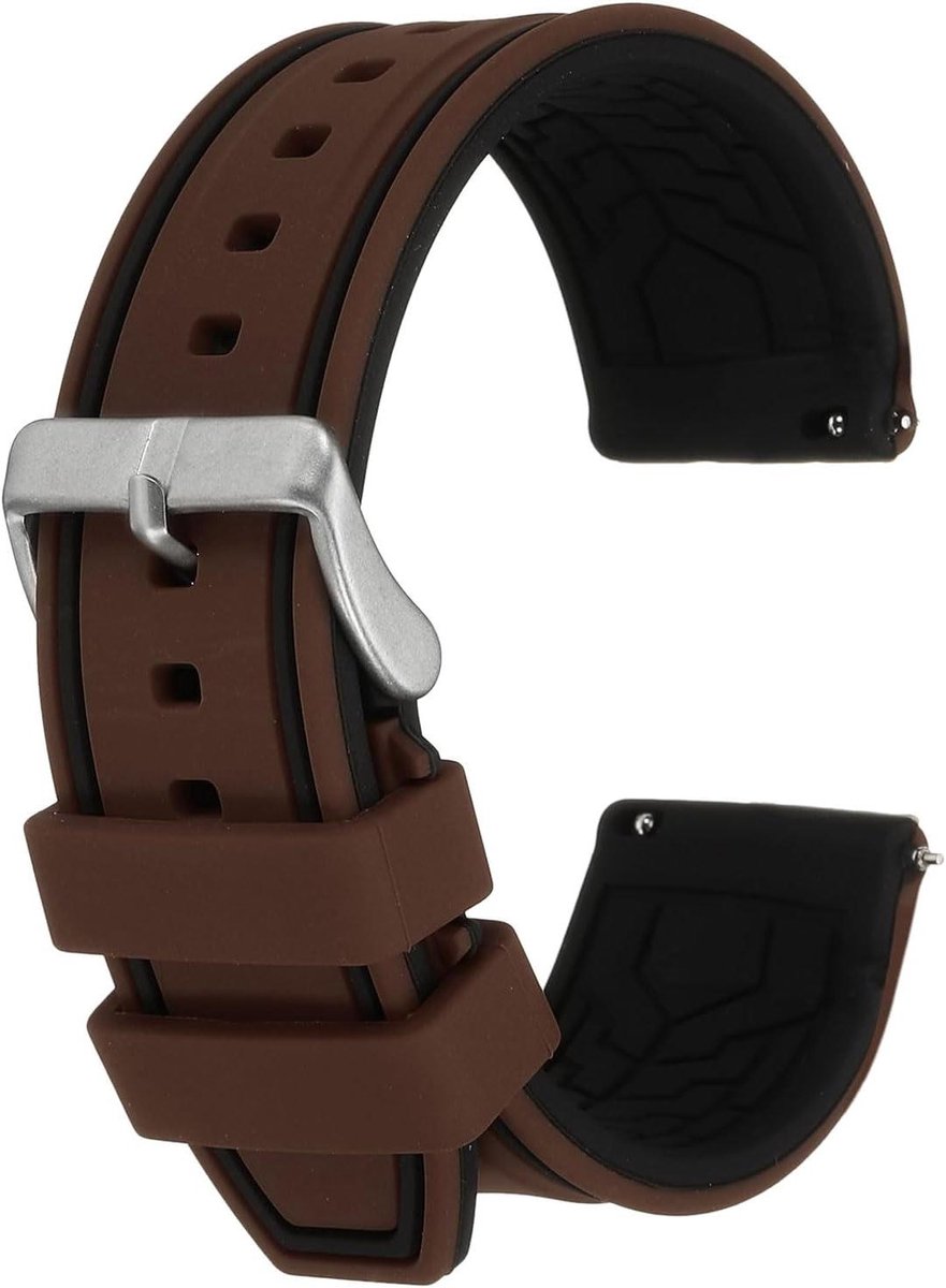 Allecto plus - Siliconen horlogebandjes 24 mm met snelsluiting in bruin-zwart - Zacht en comfortabel - Horlogebandje Riem met moderne uitstraling