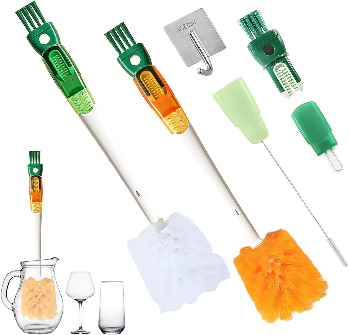 Allecto Plus - Lange flessenborstel voor baby's, 5-in-1 reiniger voor waterbekers | Reinigt kopopening, rietje en meer | Geschikt voor alle soorten flessen | Duurzame flessenreiniger