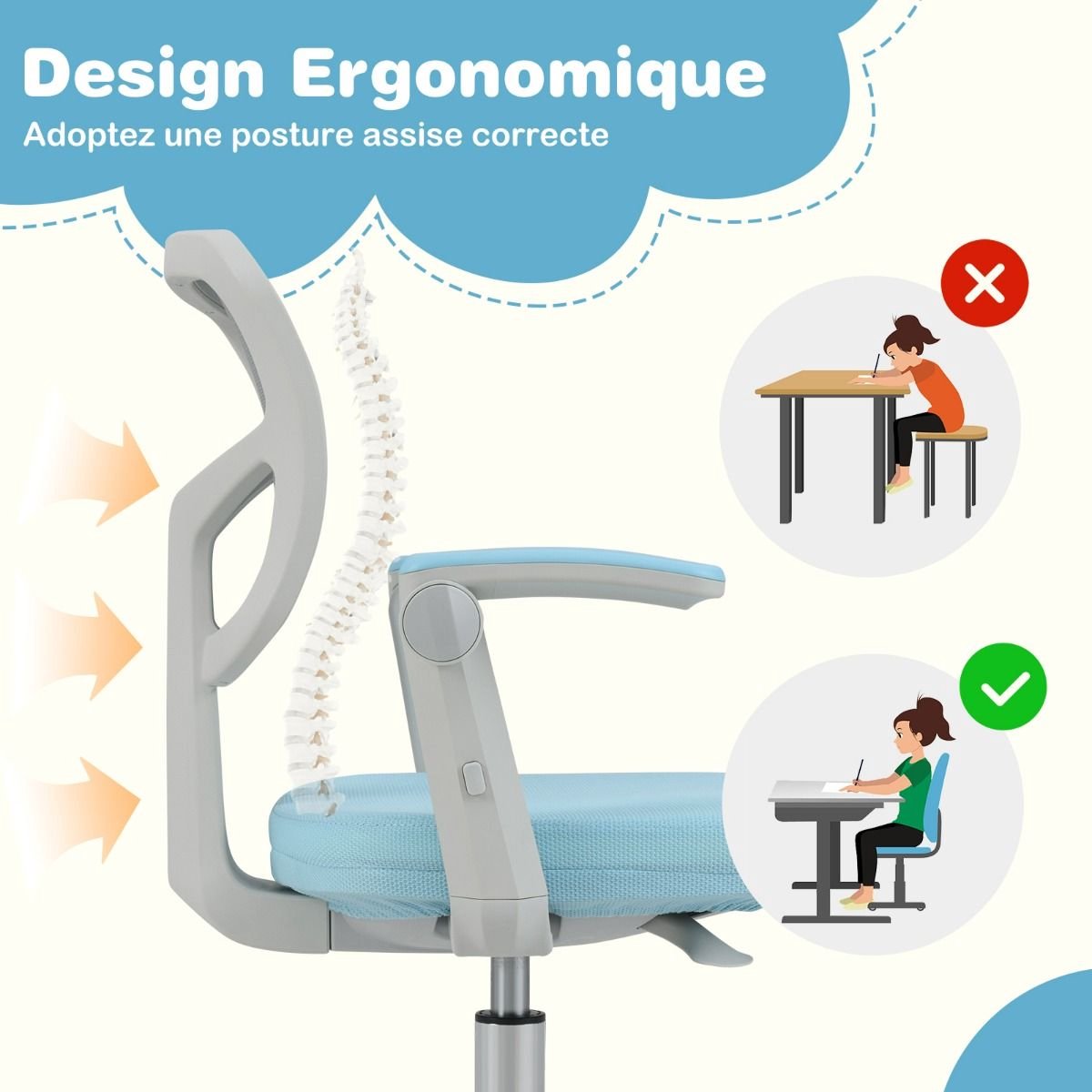 Verstelbare Fauteuil SucceBuy Voor Kinderen, Ergonomische Relaxstoel Met Bekerhouders En Zakken Rugleuning Verstelbaar Van 101deg Tot 121deg Voor Kinderkamers Roze