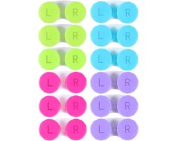 12-pack gekleurde contactlenzendoosjes en bewaarset voor het weken van lenzen