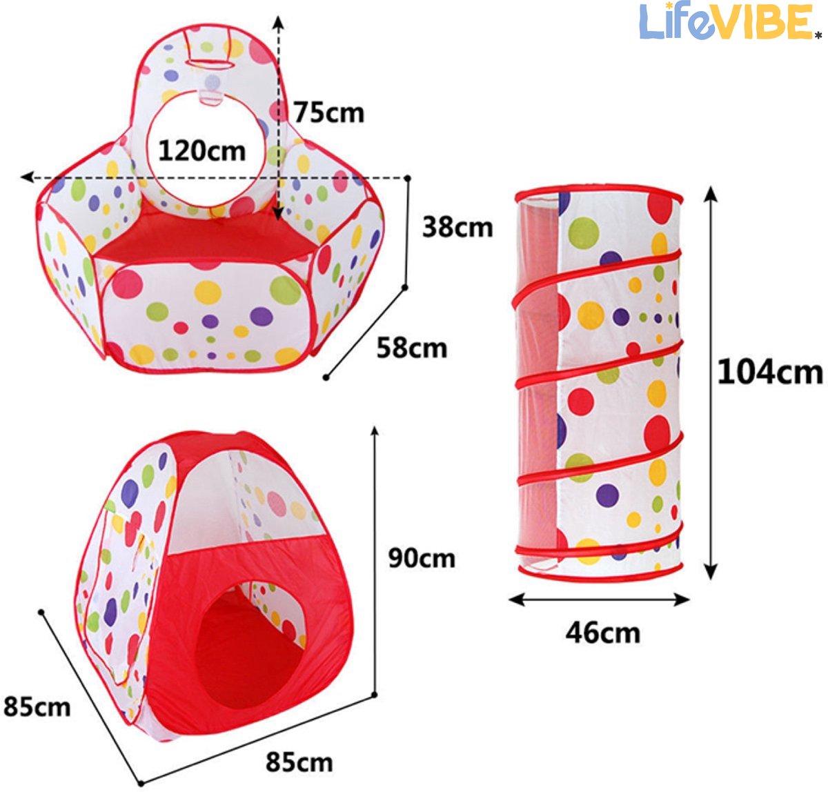 LifeVibe® Speeltent met Tunnel Roze - Kruiptunnel - Kindertent - Binnen en Buiten - Pop Up Tent - Meisjes en Jongens — afbeelding 4
