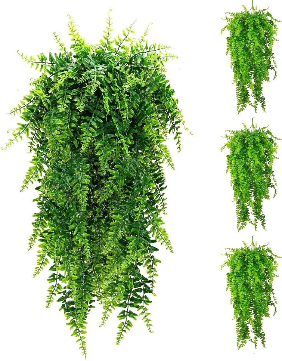 Gloovon® - Kunstplant - 3 Stuks - Kunstmatige Varen Hangplant - Hangplant Groen Kunstplanten - Nep planten voor Binnen en Buiten - Nepplanten Kunst plant - Kunstbloemen