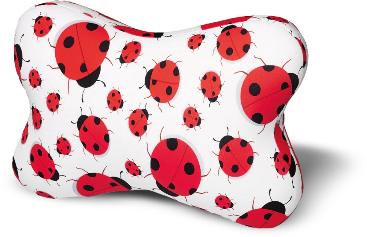 House of Healthbrands Kuschelmaxx kussen - Sierkussen gevlinderd 22 x 33 cm - lieveheersbeestje-design - Stevig en zacht - Mooie print - Gevuld met microgranulaat - Vormvast & Wasbaar - Ideaal voor op de bank, bed, auto of op reis - Inclusief Wasnet Rood