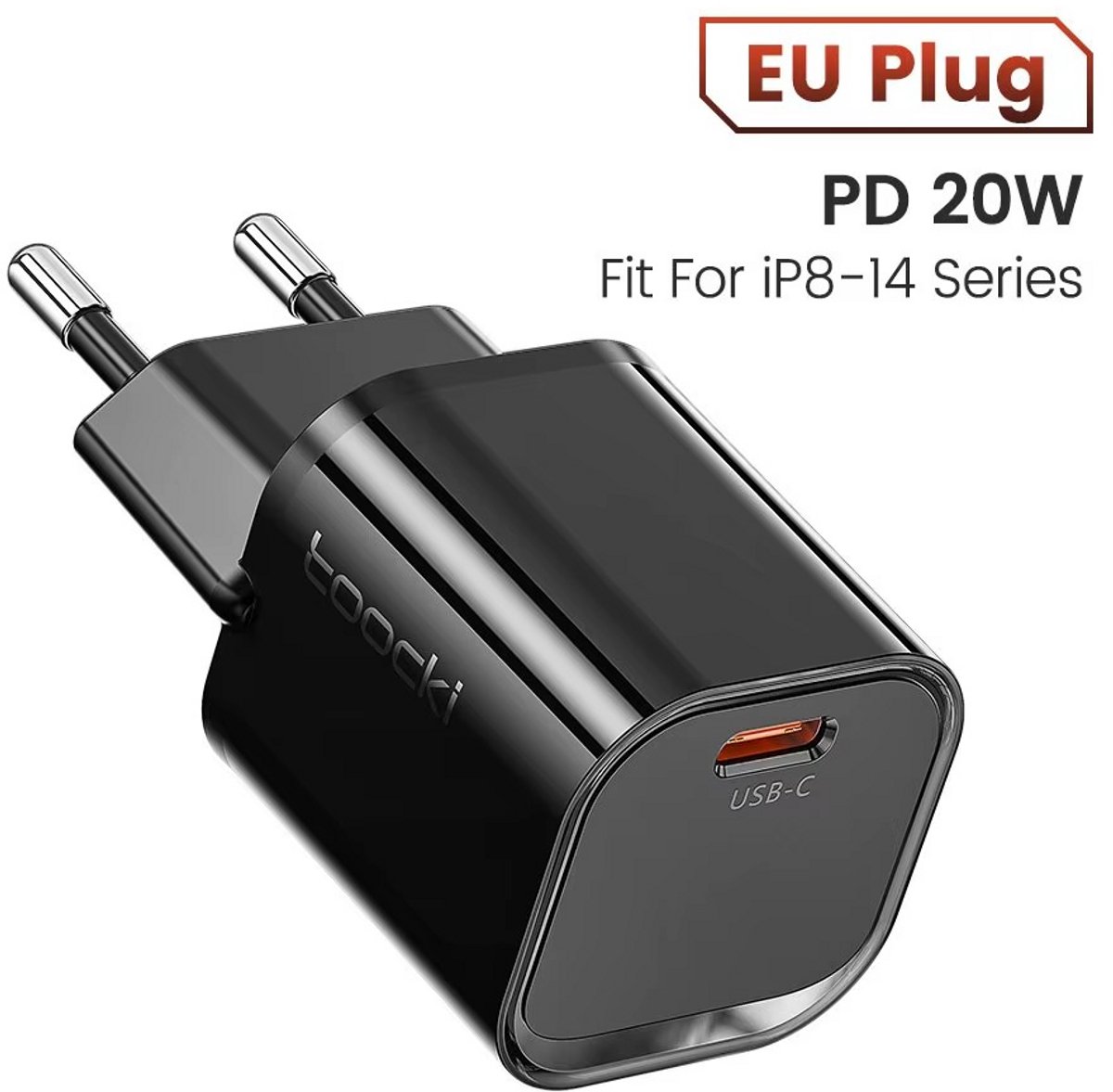 Toocki GaN Snellader | USB-C & USB-A Oplader - Usb Stekker - Oplaad kop - Oplaad blok | Oplaad Adapter | 20W Quick Charger - USB-C & USB-C - 20 watt oplader - PD 3.0 Geschikt Voor Alle Smartphones, Tablets & Laptops- Telefoon Oplader | Zwart