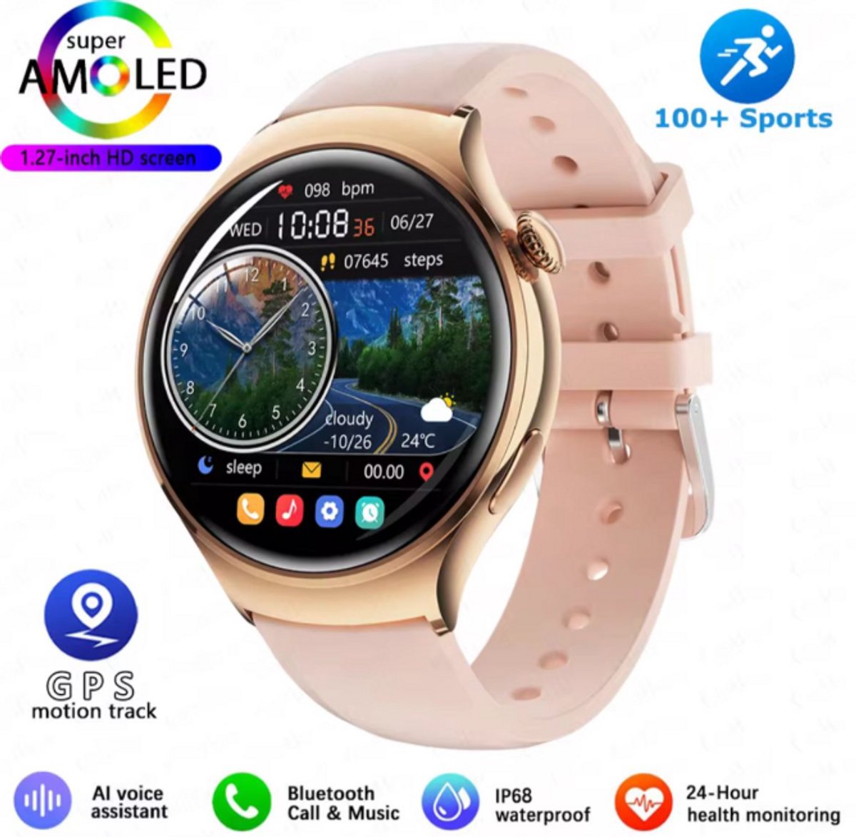 Gt4 Mini Smartwatch 1.27 Inch AMOLED Goud Vrouwen 2024