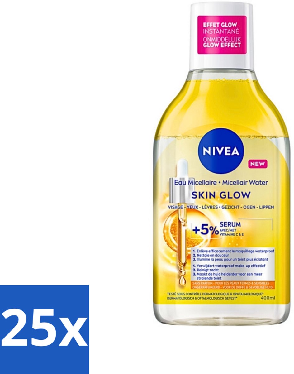 25 x NIVEA - Micellair Water - Serum Verrijkt Stralend - Verwijdert Waterbestendige Make-up - 400 ml - Voordeelverpakking - 25 stuks