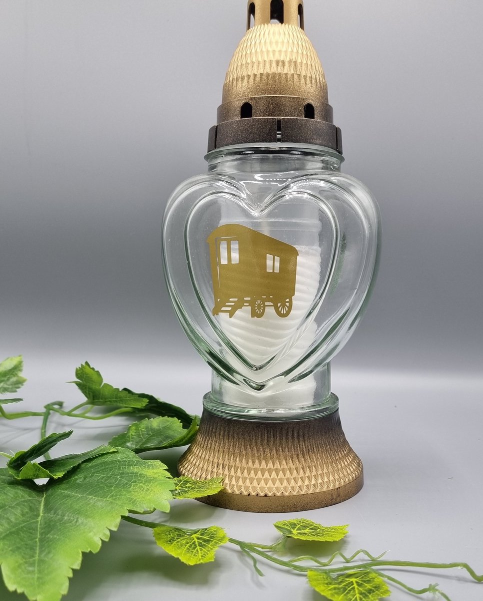 Herdenkingslicht - P39 - Transparant glas - Goud - Woonwagen - Grafkaars – Graflicht