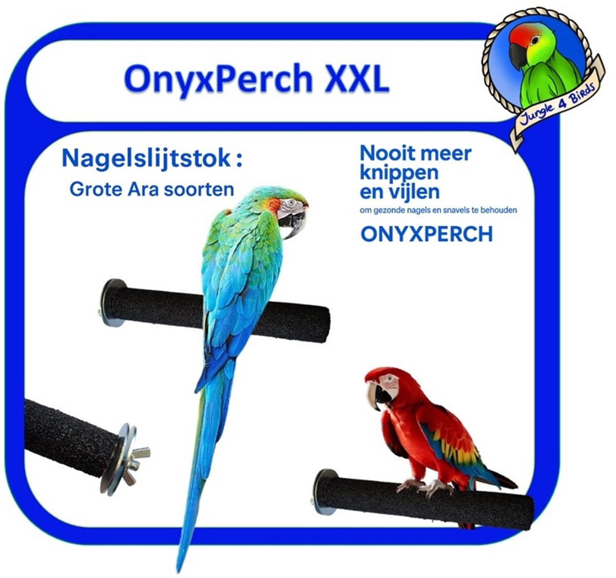 OnyxPerch XXL – Slijtstok Ø 53 mm x 30 cm – Voor hyacinthara’s, grote ara’s en kaketoes - nagel en snavel verzorging