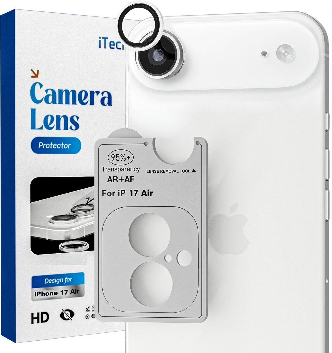 REOVO Camera Protector – Geschikt voor iPhone AIR - 0.05mm Slim Fit – Wolken wit -Titanium Frame – Anti-Kras & Schokbestendig