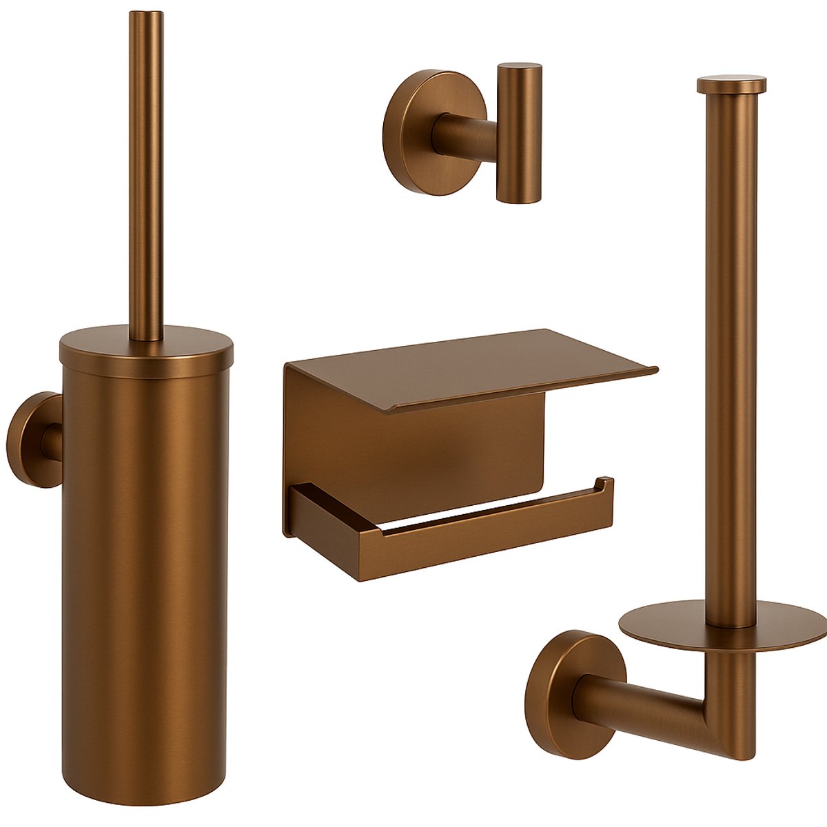 Ragnal 4-delige Toiletaccessoireset – Koperkleur – Luxe RVS Wandset met Toiletborstel, Toiletrolhouder, Reserverolhouder & Handdoekhaak – Inclusief Bevestigingsmateriaal