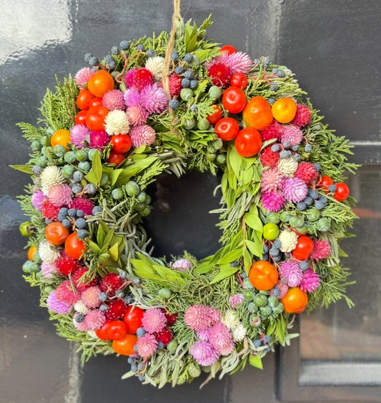 Herfstkrans | Decoratie landelijk | Oranje / Groen / Lila | ø 30 cm.