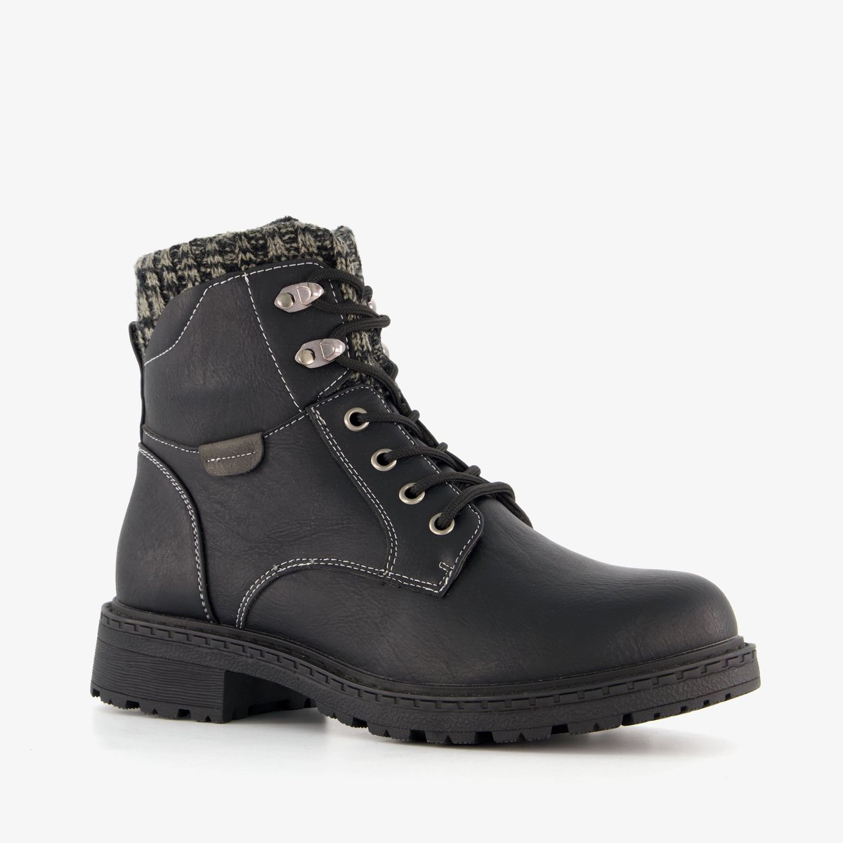 Blue Box dames veterboots met gebreid detail zwart - Maat 36