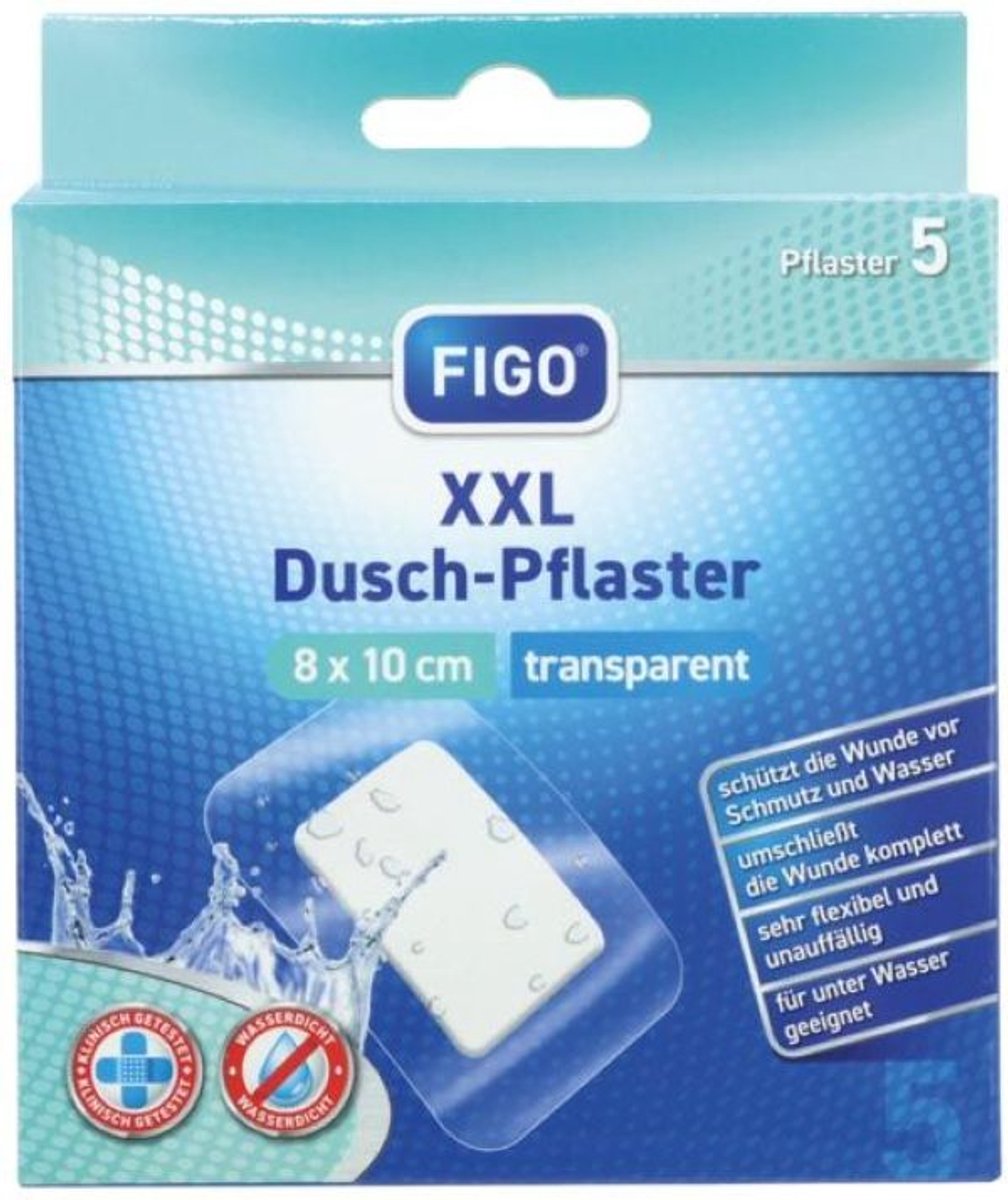 Figo | XXL Douche pleister 5 stuks | 8 x 10 cm | waterproof pleister | transparant