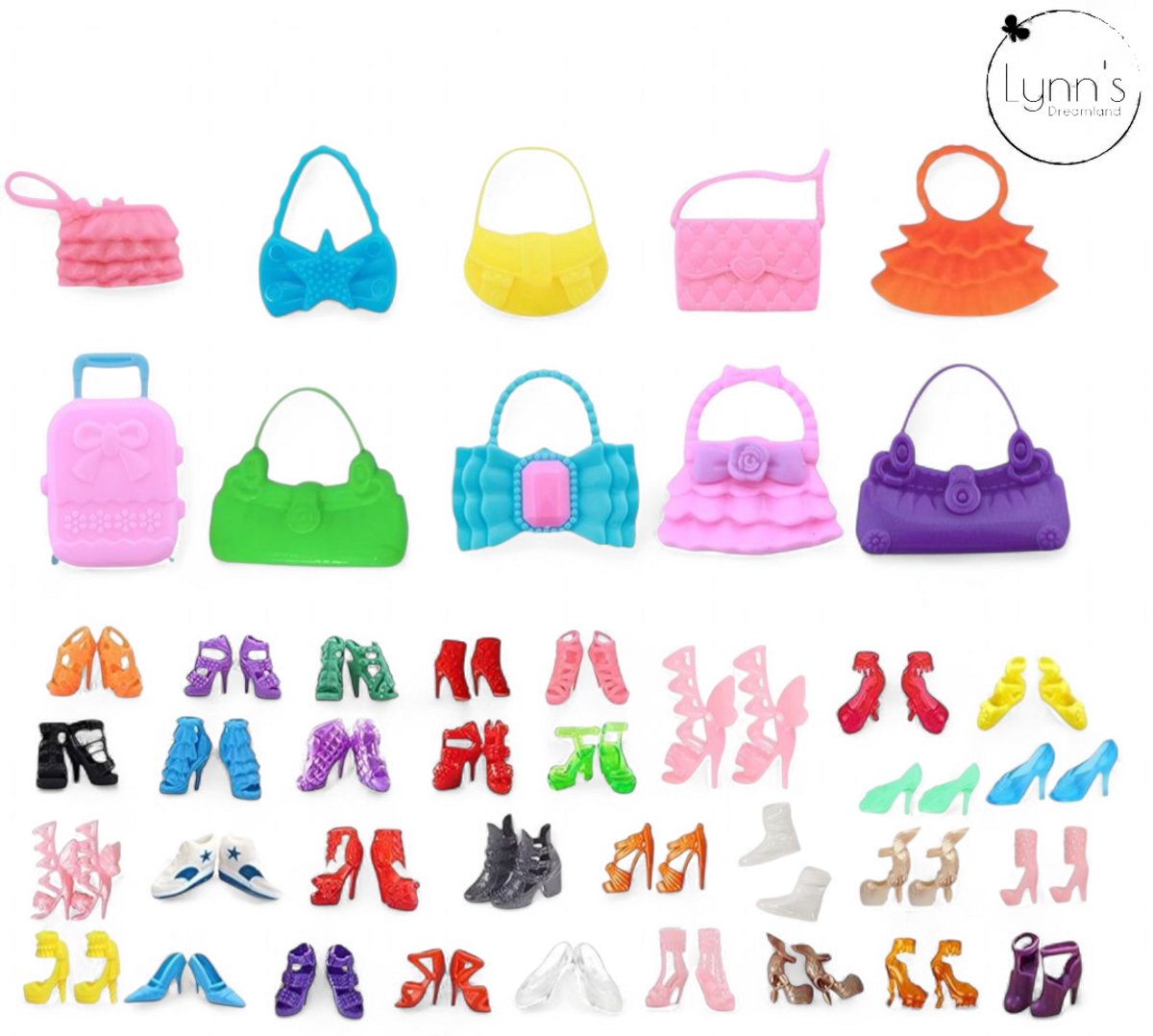 Lynn’s accessoires voor modepop - Set van 30 paar schoenen en 10 handtassen - In Cadeauzakje
